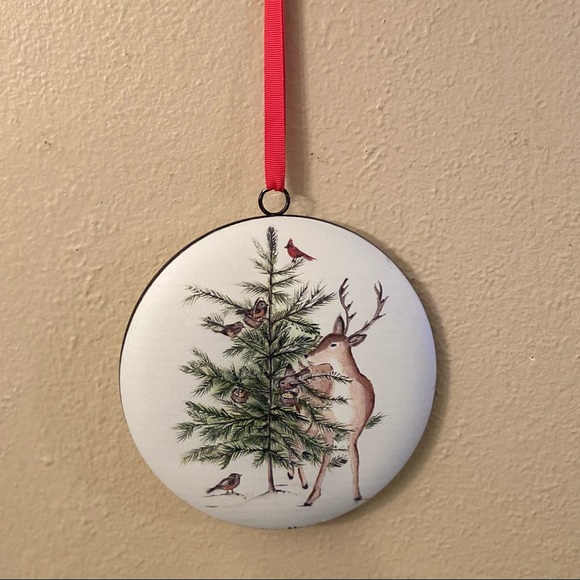 Large Christmas Tree, Deer, Cardinal & Birds Ornaments Set of 2, Red Ribbon Hook - Picture 8 of 12